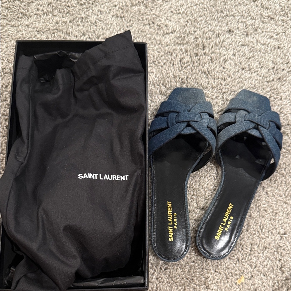 Saint Laurent Dark Blue Denim Women's Sandals - Picture 2 of 3